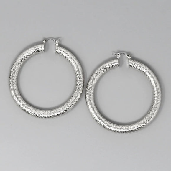 Twisted Texture Hoops-Silver